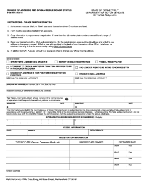 Connecticut Change of Address and Organ Donor Status Form