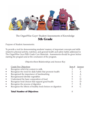OrganWise Guys 5th Grade Health Assessment