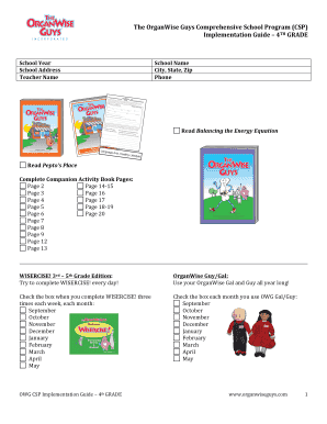 OrganWise Guys 4th Grade Implementation Guide