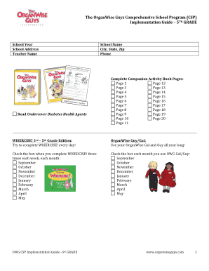 OrganWise Guys 5th Grade Implementation Guide