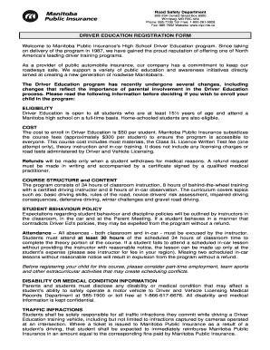 Manitoba High School Driver Education Registration Form