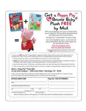 Peppa Pig Plush Order Form