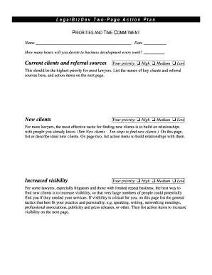 Legal Business Development Two-Page Action Plan