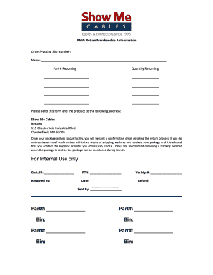 Return Merchandise Authorization Form