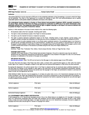 Transfer of Copyright to SPIE