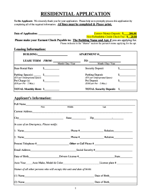 Residential Rental Application Form