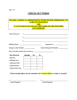 Residential Tenant Check Out Form