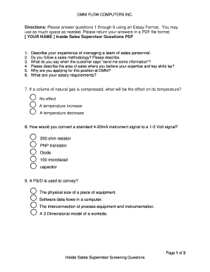 Inside Sales Supervisor Application Form