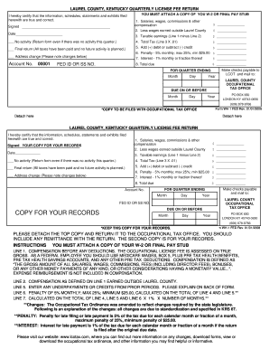 Laurel County Quarterly License Fee Return