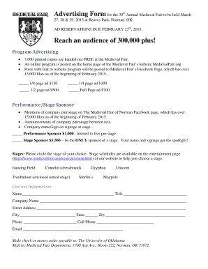 Medieval Fair Advertising Form