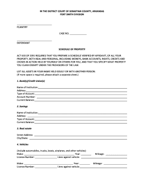 Schedule of Property for Arkansas Court