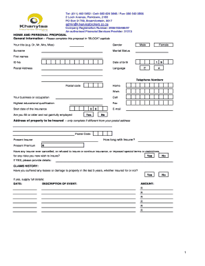 Home and Personal Insurance Proposal Form
