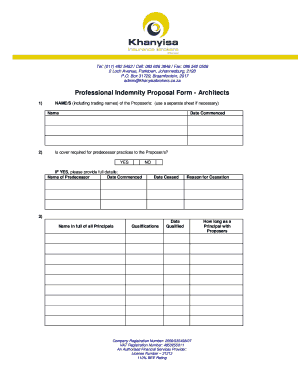 Professional Indemnity Proposal Form - Architects