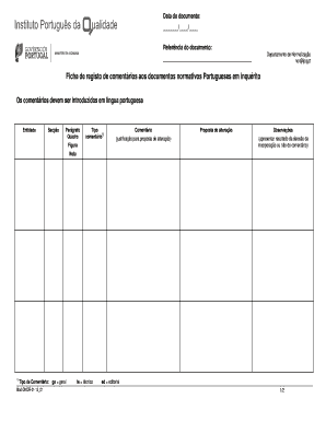 Ficha de registo de comentários aos documentos normativos Portugueses em inquérito
