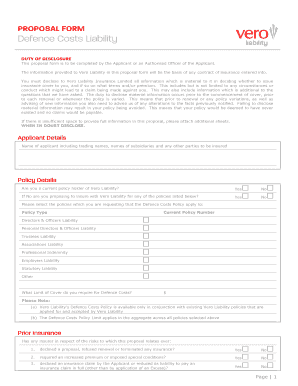 Defence Costs Liability Proposal Form