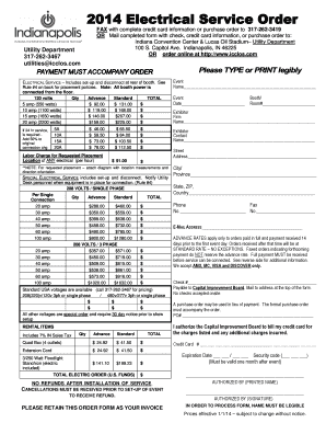 Indiana Convention Center Electrical Service Order Form