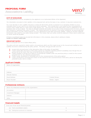 Associations Liability Insurance Proposal Form