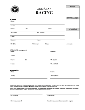 Racing Entry Form