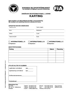 International Karting License Application