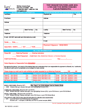 Test Requisition Form for Lyme and Tick-Borne Diseases