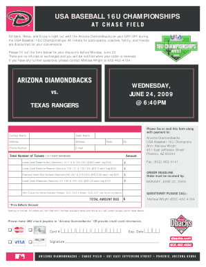 Arizona Diamondbacks Ticket Order Form