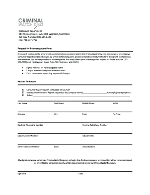 Request for Reinvestigation Form