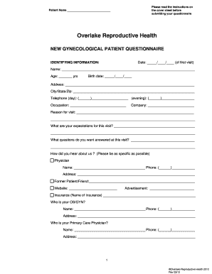 New Gynecology Patient Questionnaire