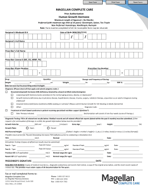 Magellan Complete Care Prior Authorization Form for Human Growth Hormone