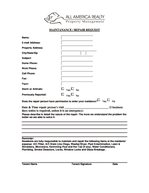 Maintenance Repair Request Form