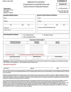 Application for Exemption of Assessment on Imported Cotton