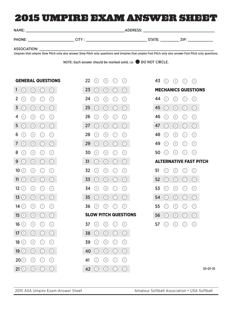 Fillable Online paasa 2015 UMPIRE EXAM ANSWER SHEET Fax