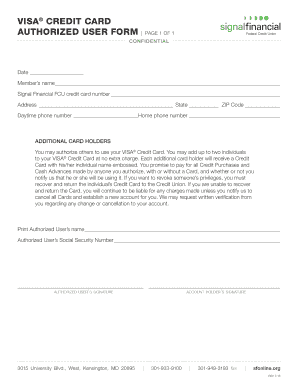 Visa Credit Card Authorized User Form