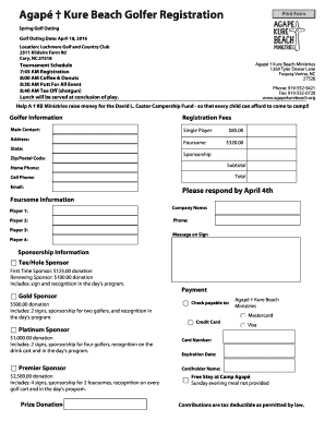 Agap Kure Beach Golfer Registration