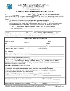 Release of Information to Primary Care Physician