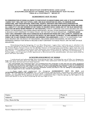 Blue Mountain Snowtubing and Luge Waiver