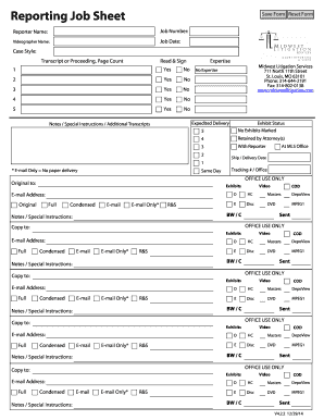 Reporting Job Sheet