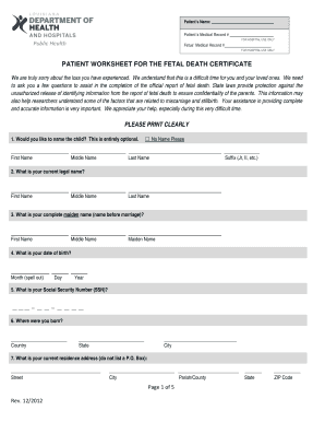 Patient Worksheet for Fetal Death Certificate