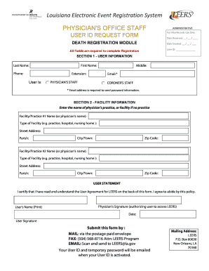 Louisiana Death Registration User ID Request Form