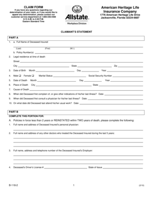 American Heritage Life Insurance Claim Form