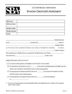 SBA Standby Creditor Agreement