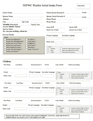 NEFWC Waitlist Initial Intake Form Entered By Gender