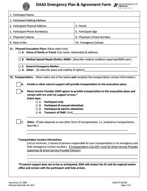 OAAS Emergency Plan & Agreement Form