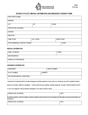 Student Athlete Medical Information and Emergency Consent Form