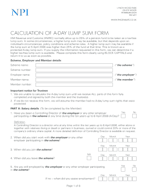 UK A-Day Lump Sum Calculation Form
