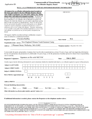 Massachusetts Sex Offender Registry Information Request