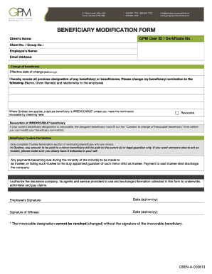 Beneficiary Modification Form