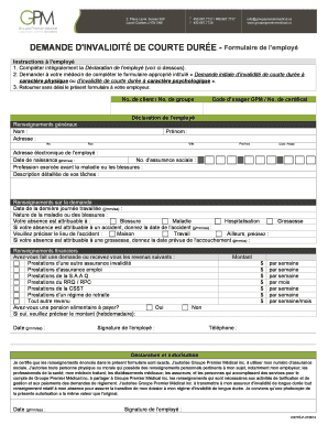 DEMANDE D'INVALIDITÉ DE COURTE DURÉE - Formulaire de l'employé