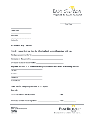 Request to Close Bank Account