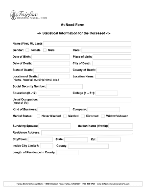 At Need Funeral Arrangement Form