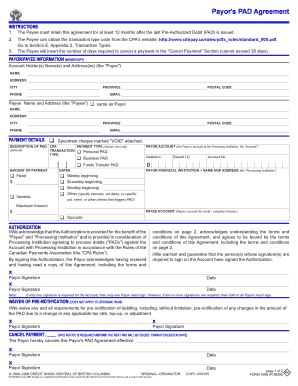 Payor's Pre-Authorized Debit Agreement
